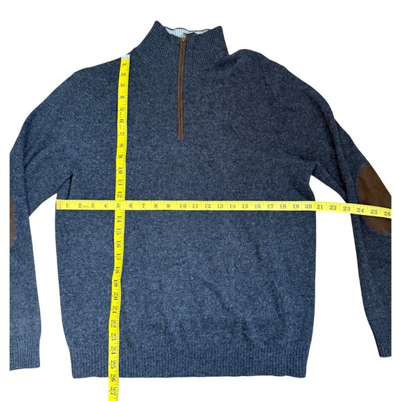 Alan Flusser 100% Cashmere Quarter Zip Sweater Men's Elbow Patches Grey M - Picture 3 of 7